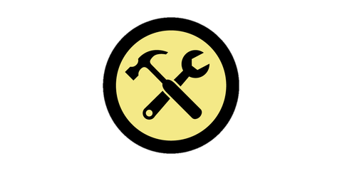 The logo of the right to repair movement, showing a crossed wrench and hammer.